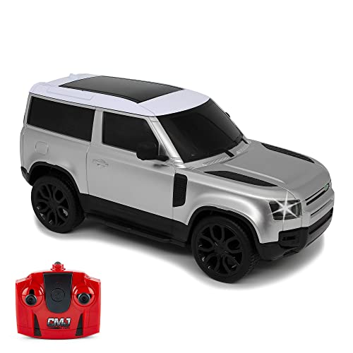 CMJ RC Cars Land Rover Defender Official Licensed Remote Control Car 1:24 with Working LED Lights, Radio Controlled Supercar (Range Rover Silver)