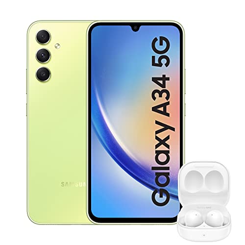 Samsung Galaxy A34 5G Mobile Phone 6.6 Inch Super AMOLED screen 256GB Awesome Lime 3Y Extended Manufacturer Warranty with Buds2 White