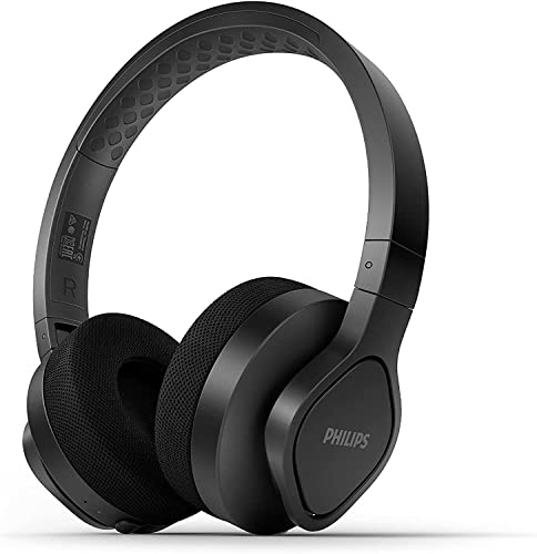 PHILIPS A4216BK/00 On-Ear Sports Headphones Wireless (35 Hours Play Time, IP55 Dust/Water Protection, Cooling and Washable Ear-Cups), Black