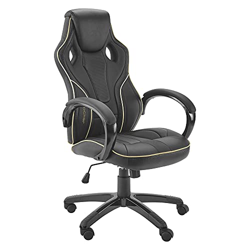 X-Rocker Maverick Gaming Racing Desk Chair, Adjustable Computer Office Chair with Mid-Back Support, PU Leather Height Adjustable Swivel Base Chair with Natural Lumbar Support Curve - Black/Gold