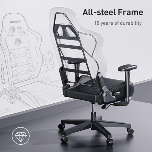 AutoFull C3 Gaming Chair Ergonomic Office Chair with 3D Bionic Lumbar Support, Racing Style Premium PU Leather Computer Chair Gamer Chairs with Footrest and Headrest,Black,(3-Years Warranty)