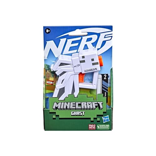 Nerf MicroShots Minecraft Ghast Mini Blaster, Minecraft Ghast Mob Design, Includes 2 Official Nerf Elite Darts, Pull-Down Priming Handle, Multicolor