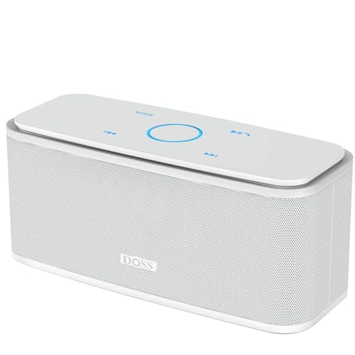 DOSS SoundBox Portable Bluetooth Speaker with 12W HD Sound and Bass, IPX5 Waterproof, 20H Playtime, Touch Control, Handsfree, Wireless Speaker for Home, Outdoor, Travel-White