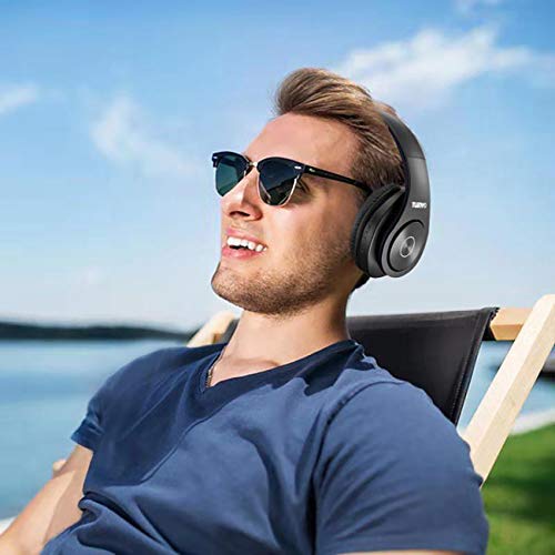 TUINYO Bluetooth Headphones Wireless, Over Ear Stereo Wireless Headset 40H Playtime with deep bass, Soft Memory-Protein Earmuffs, Built-in Mic Wired Mode PC/Cell Phones-Black