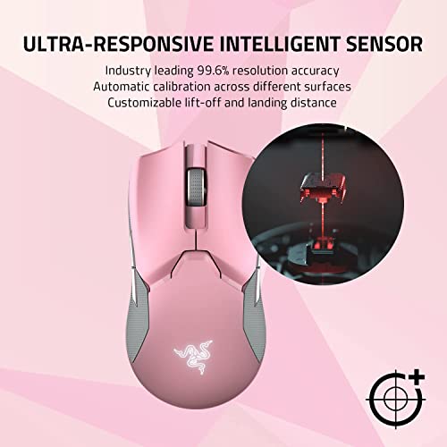 Razer Viper Ultimate with Charging Dock - Ambidextrous Esports Gaming Mouse Powered by HyperSpeed Wireless Technology (Focus+ 20K Optical Sensor, 74g Lightweight, RGB Chroma) Quartz Pink