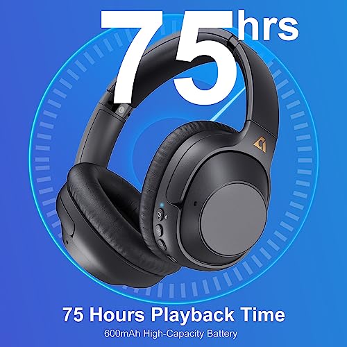 YMOO Hybrid Active Noise Cancelling Wireless Headphones With Airplane Adapter, 80H Playtime with Quick Charge, Dual Link, Built-in 4 ANC Mic & 1 Voice Mic, Bluetooth 5.2 Over Ear for PC/TV/Flight