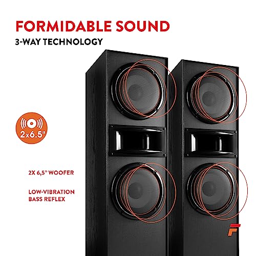 Fenton SHF700B Floor Standing Speakers, Hi-Fi Stereo Tower Loudspeakers, 2x 6.5 Woofers, Black