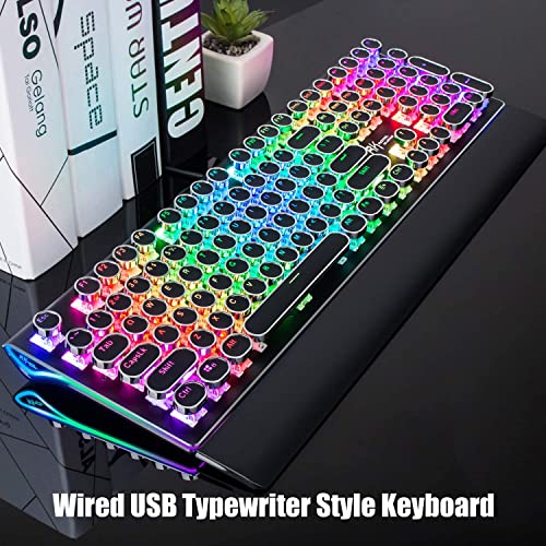 RK ROYAL KLUDGE Typewriter Gaming Keyboard Retro Mechanical Keyboard RGB Backlit,108 Keys Full Anti-Ghosting Round Keycaps, Detachable Wrist Rest LED Side Lamp Anti-Slip Rubber Feet. (Red Switch)