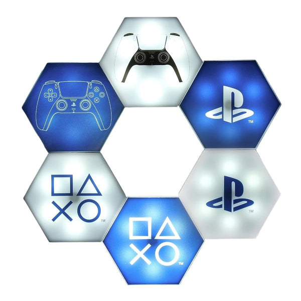 Paladone Playstation Hexagon LED Lights - Free Standing or Wall Mountable - Customizable Game Room Decor Lighting - Remote-Controlled Light Phasing and Music Reactive Modes
