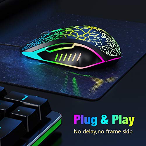 VersionTech Gaming Mouse, 4 DPI Settings Up to 3600 DPI, Light Up RGB Ergonomic Optical Gaming Mice for Laptop/mac, Computer Wired USB Mouse, 7 Colors LED Backlight, 6 Programmable Buttons-Black