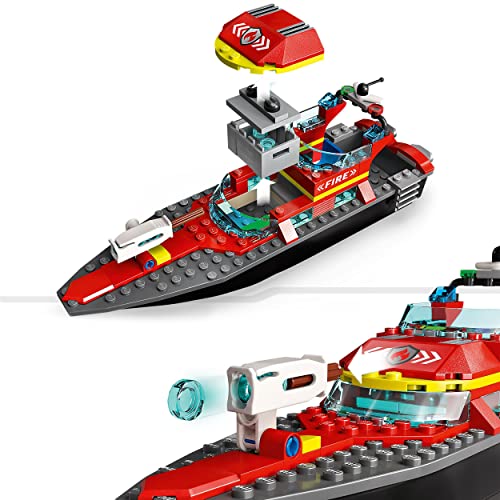 LEGO 60373 City Fire Rescue Boat Toy, Floats on Water, with Jetpack, Dinghy and 3 Minifigures, Everyday Hero Toys for Boys and Girls Aged 5+, Gift Idea