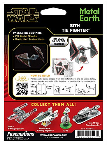 Fascinations Metal Earth Star Wars Rise of Skywalker Sith Tie Fighter 3D Metal Model Kit Bundle with Tweezers