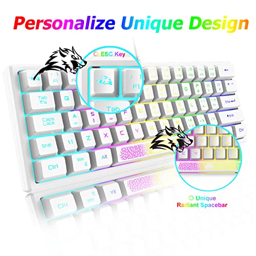 LexonElec K61 60% Percent Compact Gaming Keyboard white keycaps UK Layout, RGB Illuminated LED Backlit Light up Wired Keyboard Mechanical Feel Ergonomic Shortcut for PC Laptop MAC ps4 Gamer Travel