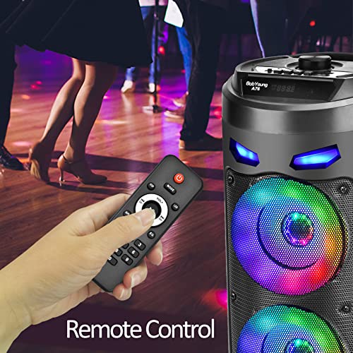 Portable Bluetooth Speaker, 30W Wireless Speaker with Double 4’’ Full range Stereo Sound, Mixed Color LED Lights, Remote, Supports EQ, TWS, USB, TF, AUX, Loud Speaker for Travel, Home, Party(1 Pcs)