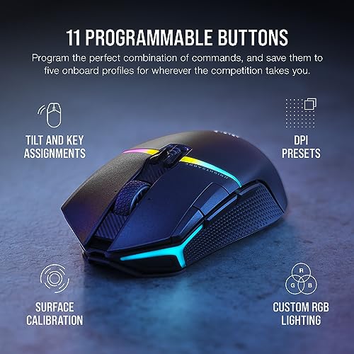 CORSAIR NIGHTSABRE WIRELESS RGB FPS/MOBA Gaming Mouse – 26,000 DPI – 11 Programmable Buttons – Up to 100hrs Battery – iCUE Compatible – PC, PS5, PS4, Xbox – Black