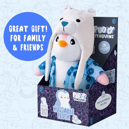 BANDAI Pudgy Penguins Polar Bear Outfit Huggable Plush Toy From Pudgy World| 30cm Polar Bear Penguin Soft Toy | Super Soft And Cuddly Pudgy Penguins Toys | Soft Toys For Fans Of Cute Things