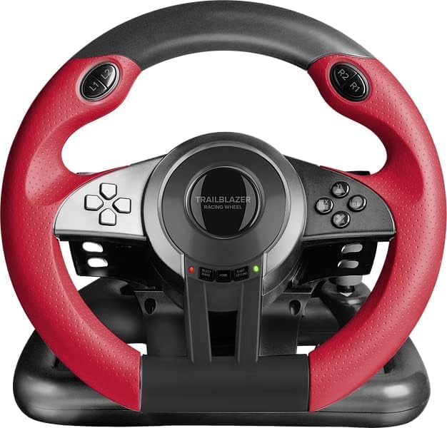 Speedlink TRAILBLAZER Racing Wheel - Gaming steering wheel for PS3/PS4, Xbox Series X/S/One, Nintendo Switch and PC, shift paddles and gear stick, adjustable pedals, black-red