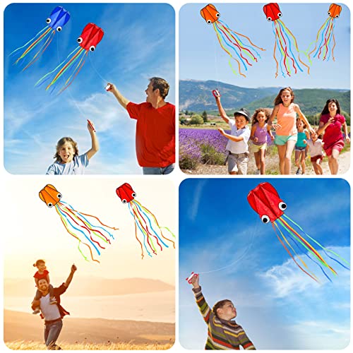 Large Octopus Kites-1 Pcs Rainbow Mollusc Flying Octopus Kite for Kids and Adults,kites for adults Beach and Summer Outdoor Toy with 100 meters Flying Line and Spool, Nylon Kite for Beginners(Green)