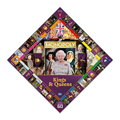 Winning Moves Kings and Queens of Britain Monopoly Board Game, Advance to Alfred the Great, Henry VIII, Victoria and Elizabeth II, expand your empire and trade your way to success, for ages 8 plus