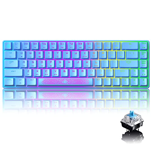 60% Mechanical Gaming Keyboard Type C Wired 68-Key LED Backlit USB Waterproof Keyboard 18 Chroma RGB Backlight Anti-ghosting Keys+Personalized Extra Keycaps for Gamers and Typists (Blue/Blue Switch)