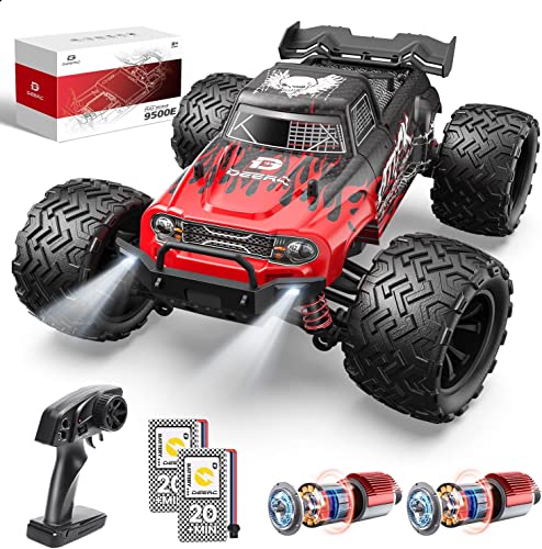 DEERC High Speed Remote Control Cars 25 MPH, 1:16 Scale RC Monster Truck, 4WD All Terrain Off-Road Racing Hobby Car with Lights, 2 Battery for 40 Mins Running, Toy Gift for Adults, Kids