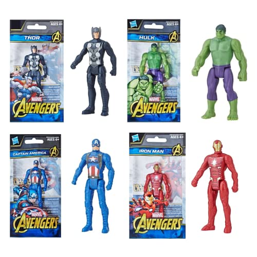 Marvel Avengers Articulated Action Figures - 3.75 Inch 9.5cm Hulk, Thor, Iron Man & Captain America Set of all 4 Figures