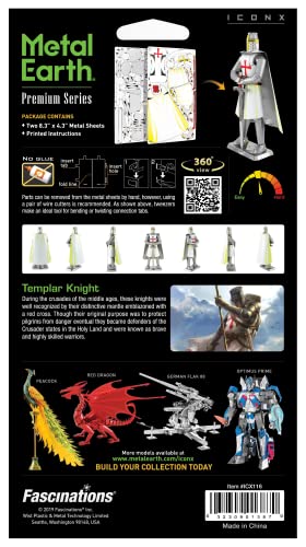 Metal Earth Fascinations Premium Series Templar Knight 3D Metal Model Kit Bundle with Tweezers