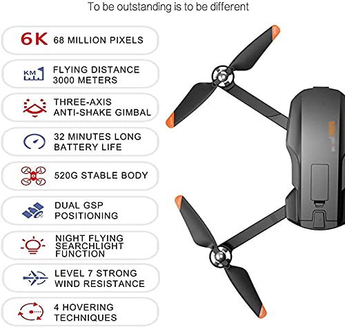 Drones Positioning Aerial Camera 6K High-Definition Professional Large 3000M Brushless Power Three-Axis Anti-Shake Gimbal Remote Control Aircraft Real-Time Video RC Aircraft with Alt