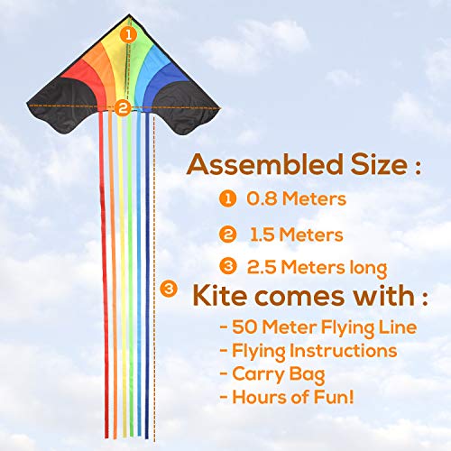 Original Rainbow Kite For Children And Adults - Very Easy To Fly Kite - Family Fun For All - Great Outdoor Toy For Beginners - Built To Last - Makes a Great Gift or Stocking Filler