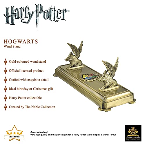 The Noble Collection Harry Potter Hogwarts Wand Stand - 8in (20cm) Gold-Coloured Individual Wand Stand - Harry Potter Film Set Movie Props Wands Gifts