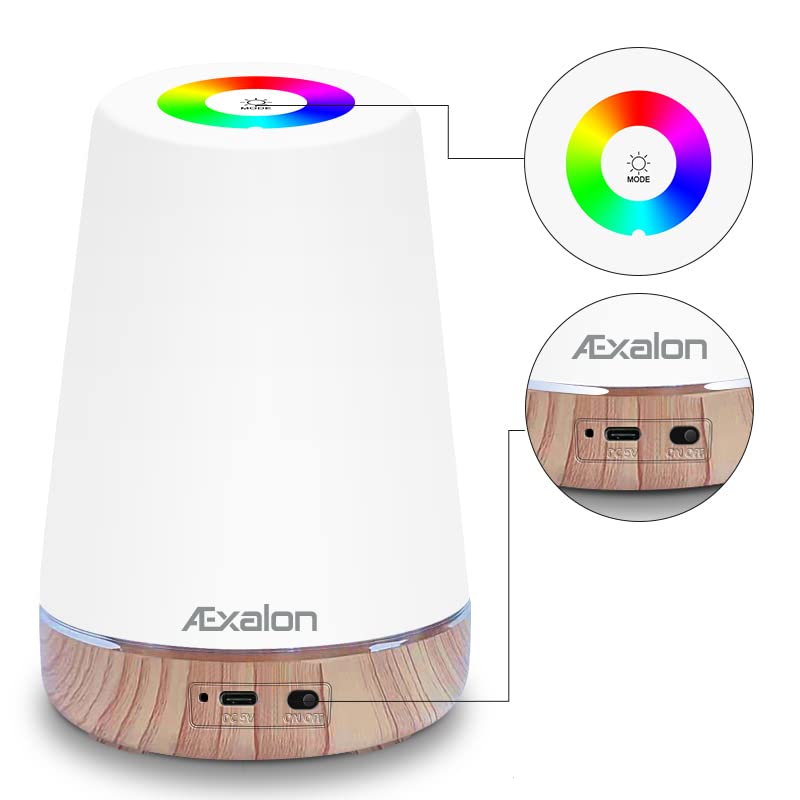 Æxalon Smart LED Night Light, Upgraded Touch Control Bedside Table Lamp, RGB Color Changing Modes, Type C USB Rechargeable Night Lights for Kids, Baby, Teens, Girls, Boys, Bedroom, Camping, Office