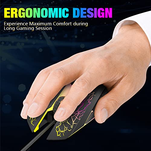 VersionTech Gaming Mouse, 4 DPI Settings Up to 3600 DPI, Light Up RGB Ergonomic Optical Gaming Mice for Laptop/mac, Computer Wired USB Mouse, 7 Colors LED Backlight, 6 Programmable Buttons-Black