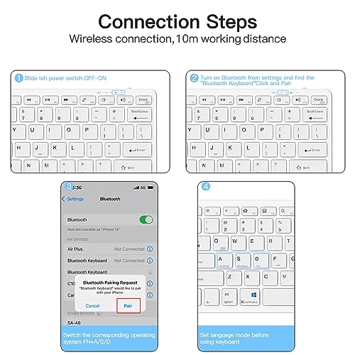 Bluetooth Keyboard Wireless Keyboard Ultra-thin Compatible with iOS/Android/Windows System Rechargeable Keyboard for iPad/Mac/iPhone/PC/Laptop/Smartphone/Tablet/Computer