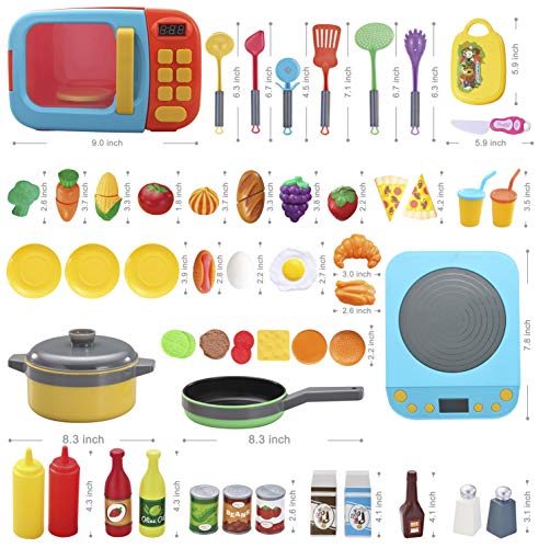 JOYIN 45 PCS Microwave Cooking Play Toy with Pretend Cutting Food Toy & Kitchen Utensil Cookware Pots& Pans Set Kitchen Playset for Kids