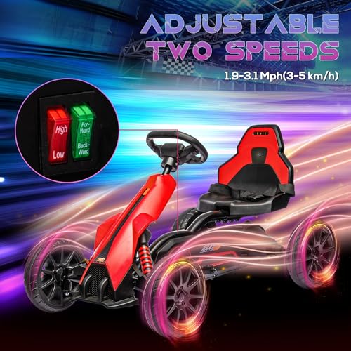 HOMCOM 12V Electric Go Kart for Kids, Ride-On Racing Go Kart with Forward Reversing, Rechargeable Battery, 2 Speeds, for Boys Girls Aged 3-8 Years Old - Red