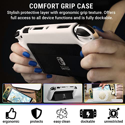 Orzly Accessory Bundle kit for Nintendo Switch Oled Accessories Essentials Pack Case and Screen Protector Comfort Grip Cover Headphones charger cable Games holder and more - Gift boxed OLED Edition