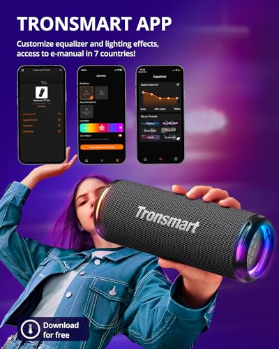 Tronsmart T7 Lite Portable Bluetooth Speaker, Wireless Outdoor Speaker with LED Light, App Control, Custom EQ, IPX7 Waterproof, Micro SD/TF Card, True Wireless Stereo for Beach, Boat, Pool, Bike, Gift