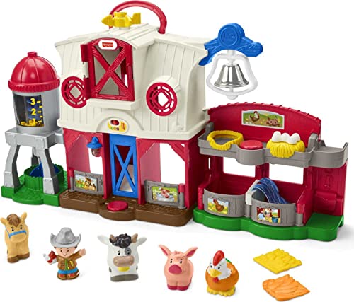 Fisher-Price Little People Caring for Animals Farm, Toddler Toys with Farm Animals, Lights and Sounds, Childs Farm Baby Toys, Farm Animal Toys for 1 Year Olds to 5 Year Olds, UK English, GLT78