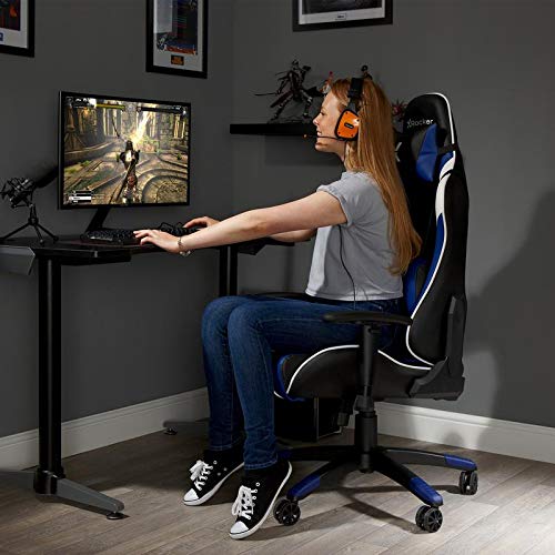 X-Rocker Agility Sport eSport Gaming Racing Desk Chair, Ergonomic Adjustable Computer Office Chair with Adjustable Lumbar Support and Headrest Pillow, Adjustable Swivel, 3D Armrests - Blue