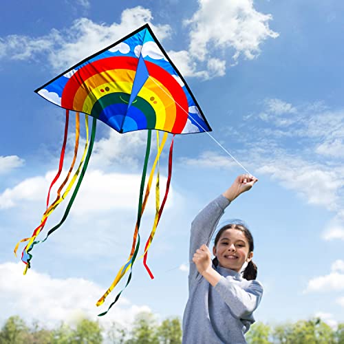 HONBO Rainbow Delta Kites for Adults-Beginner kite for kids Easy to fly - Kit Line and Swivel Included- Good for Outdoor Games and Summer The Beach Toys for Kids