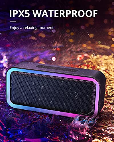 MEGUO 2023 RGB Lights Bluetooth Speaker, 10W Small Portable Wireless Bluetooth Speaker w/HD Stereo, IPX5 Waterproof, 18H Playtime, Mic, TF Card, Mini Speakers for Home Garden Party Camping Travel