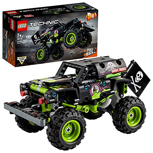 LEGO Technic Monster Jam Grave Digger 42118 Model Building Kit for Kids Who Love Motor Sports and Monster Truck Toys; 2-in-1 Toy with Pull-Back Action for Racing and Stunt Fun (212 Pieces)