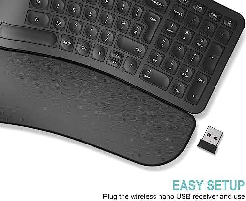 Arteck Split Ergonomic Keyboard with Cushioned Wrist and Palm Rest, 2.4G USB Wireless Comfortable Natural Ergonomic Split Keyboard, for Windows Computer Desktop Laptop