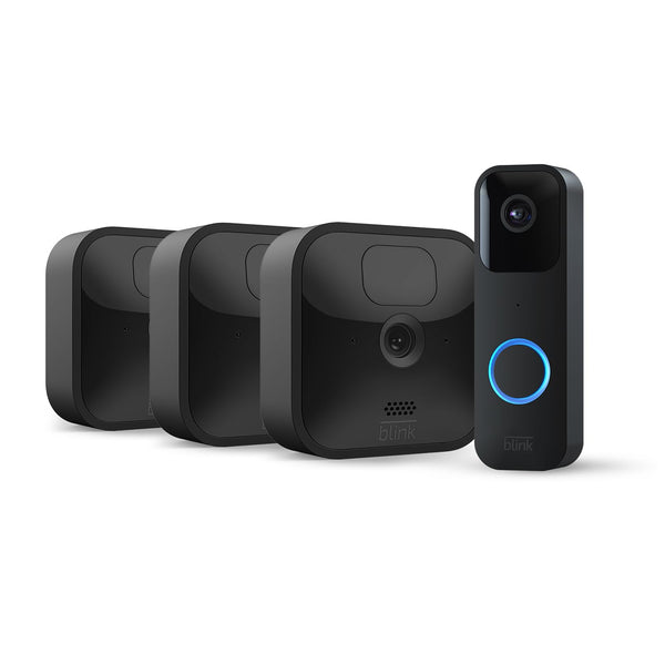 Blink Outdoor with two-year battery life | 3-Camera System + Blink Video Doorbell | HD Smart Security camera, motion detection, Alexa enabled, Blink Subscription Plan Free Trial