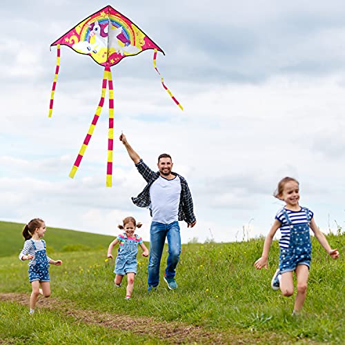 Yetech Kites for children, 2 pack, Dinosaur kite and Unicorn kite, Easy Fly Kites for Beginner, 110 * 55cm, Great Beach Games Outdoor Activities for Kids, 80m String and Swivel included