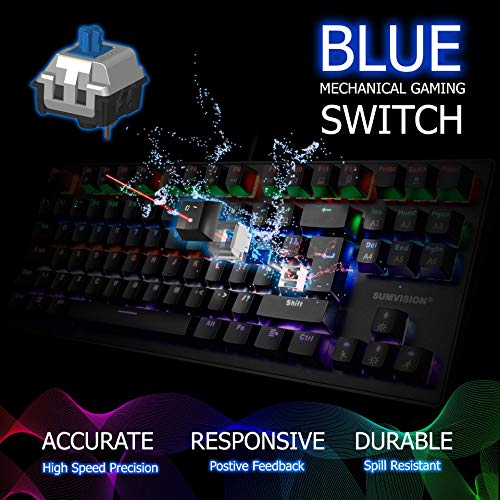 Sumvision Acies Mechanical LED Gaming Keyboard Full Tenkeyless Tkl Multicolour Illuminated 100% Anti-Ghosting for Windows PC Laptops Programmable Macro & Gaming Software Suite UK Layout PC