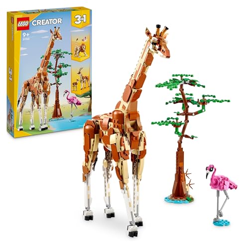 LEGO Creator 3in1 Wild Safari Animals, Giraffe Toy to Gazelle Figures to Lion Model, Set for Kids, Girls & Boys Aged 9 Plus, Includes Flamingo and Butterfly, Nature Gifts for Imaginative Play 31150