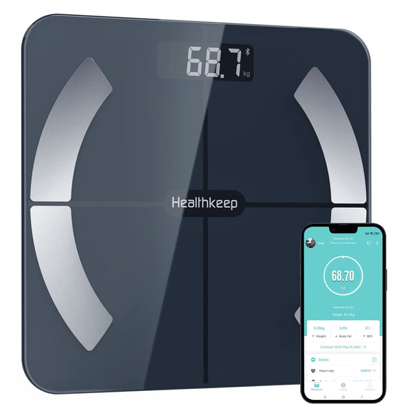 Healthkeep Scales for Body Weight, Digital Bathroom Scales with BMI and Body Fat High Precision Sensors, Bluetooth Weighing Scales Body Composition Monitors with App Max. 180kg/400lb, Blue