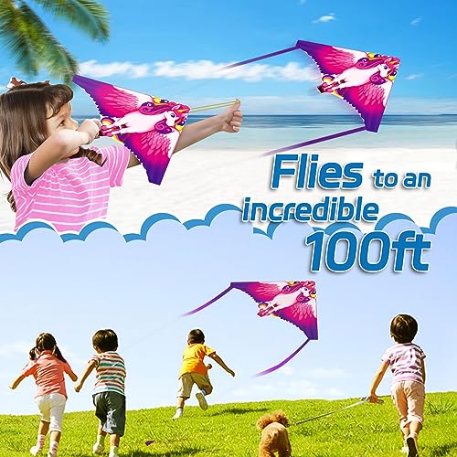 YongnKids Unicorn Kites for Children Adults Easy to Fly, Kites for Kids Boys Girls 3 Years Old and up, Kids Kite for Summer Activities Games Beach Kite Festival Party Gift Easy to Carry & Assemble