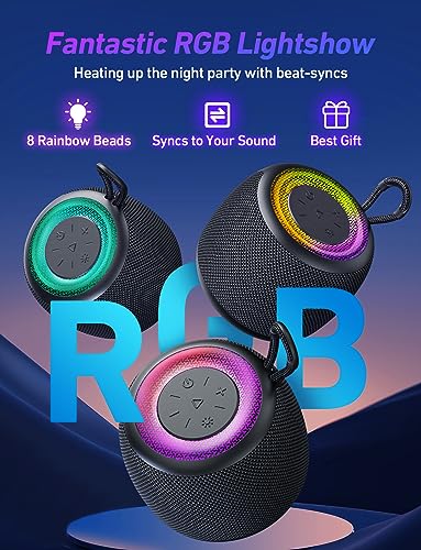 LENRUE Bluetooth Speaker Mini Portable Wireless Outdoor Speaker with RGB Lights 360° Surround Stereo Bass Bluetooth V5.3 Small Pocket Shower Speakers for iPhone Samsung Bath Garden Home